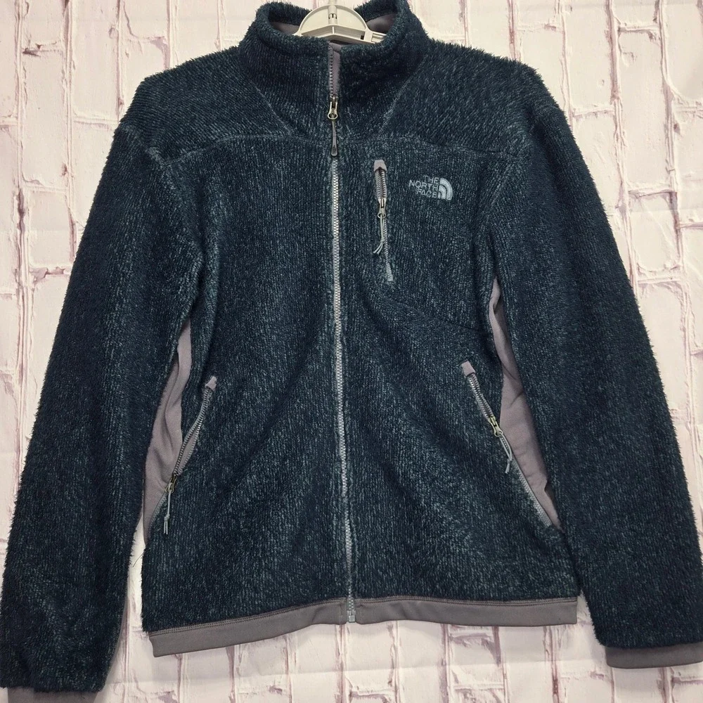 The North Face Fleece Jacket Polartec Full Zip Mock Neck Warm Blue Mens Medium